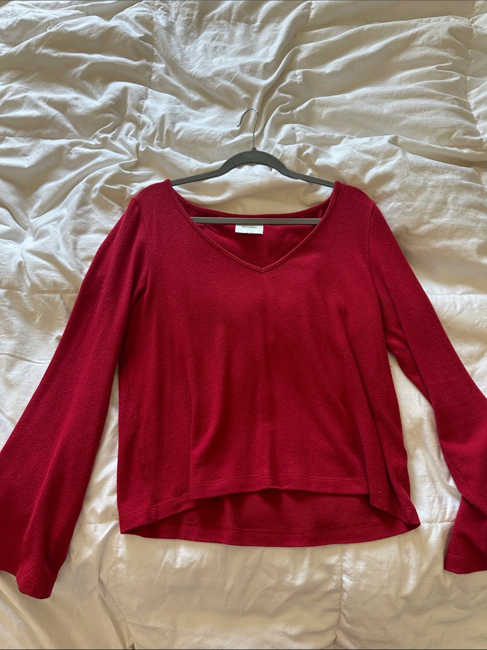 Reformation Mabel Knit Top Red V-Neck Long Sleeve Top